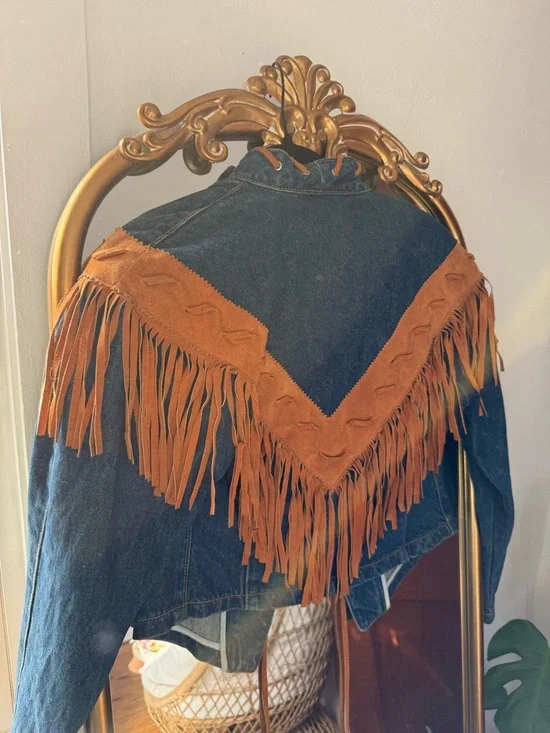 Vintage Frontier Denim Fringe Jacket in Brown Accent - Picture 5 of 5